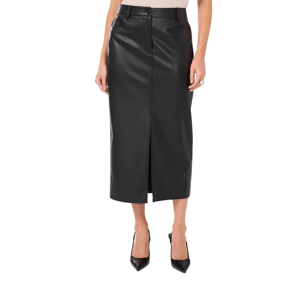 Vince Camuto Black Midi Pencil Skirt with Slit